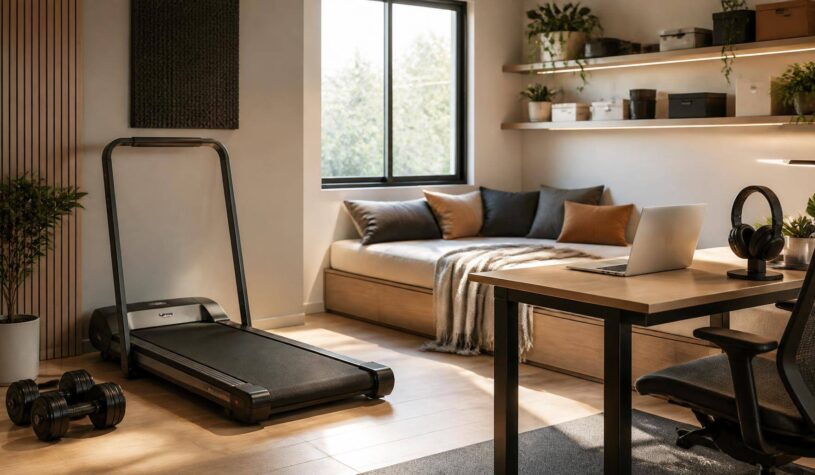 Bem-estar que cabe em casa: estratégias para integrar treino, trabalho e descanso em espaços pequenos